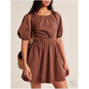 NWT!! Abercrombie Backless Puff Sleeve Mini Dress Brown Size Large